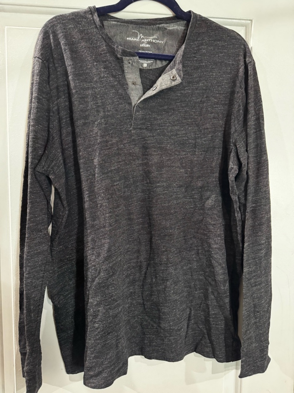 Marc Anthony Men's Long-Sleeve Henley Shirt in Charcoal